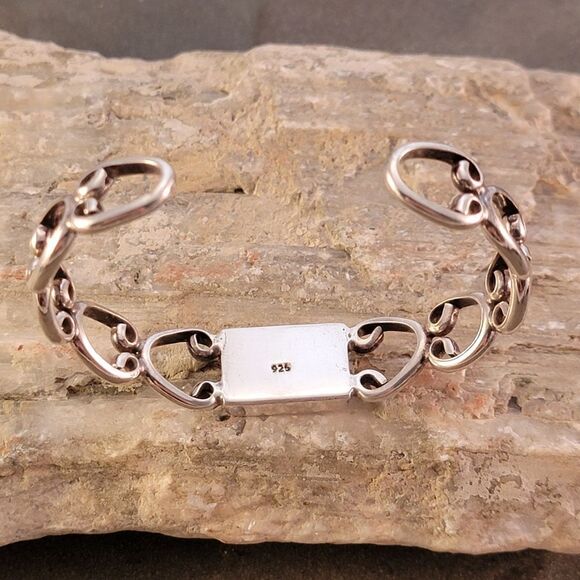 Vintage Sterling Open Scoll Work Engravable Cuff Bracelet - Picture 7 of 9